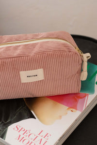 trousse à maquillage velours côtelé vieux rose